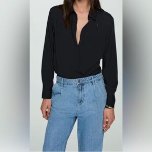 Mango Women's Wide-Leg‎ Blue Jeans